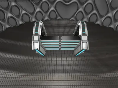 Sci-Fi Stairs - 10 - Silver Blue Neon Light Version Low-poly 3D model