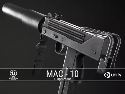 PBR MAC-10 and Suppressor Low-poly 3D model