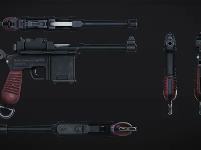Stylized C96 gun Low-poly 3D model