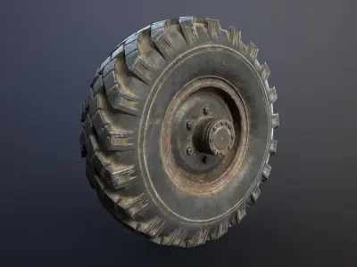 BTR-40 APC and GAZ-63 Truck Wheel Low-poly 3D model
