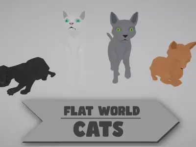 Flat World - Cats - Rigged and Animated Low-poly 3D model