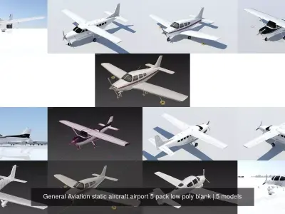 General Aviation static aircraft airport 5 pack low poly blank 3D Model Collection