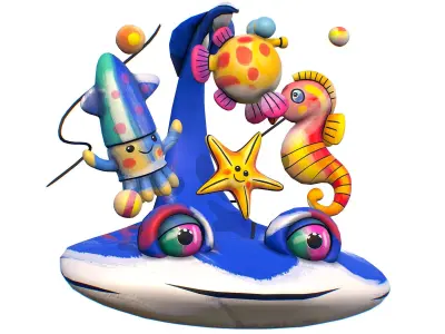 Cartoon 3D illustration Sea Animals Low-poly 3D model