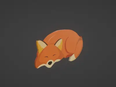 Sleeping Moma Fox 2D Animated Low-poly 3D model