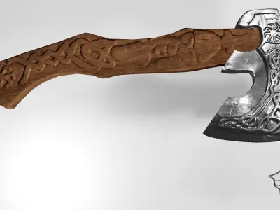Slavic pagan axe with pagan patterns Low-poly 3D model