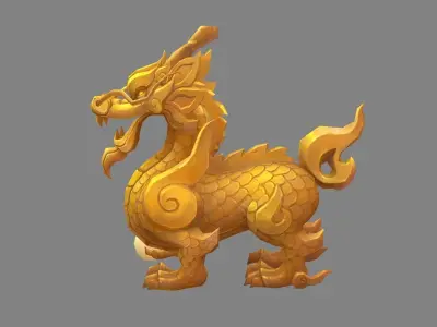 Cartoon Golden Dragon Sculpture - Dragon Ball Low-poly 3D model