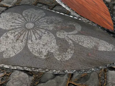 Medieval round shield with coat of arms 4 Low-poly 3D model