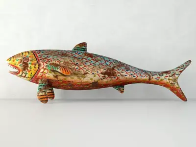 Vintage Painted Wood Fish 2 3D model