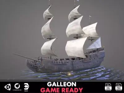 Sailboat Galleon - GameReady Low-poly 3D model