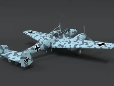Low Poly Cartoon Messerschmitt Bf110 WWII Airplane Low-poly 3D model