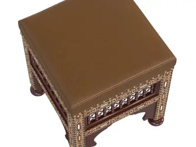 Moroccan Carved and Inlaid Square Upholstered Stool 3D model