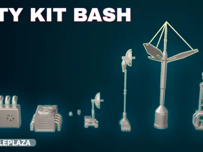 50 SCI-FI CITY STREET KITBASH-GAME READY Low-poly 3D model