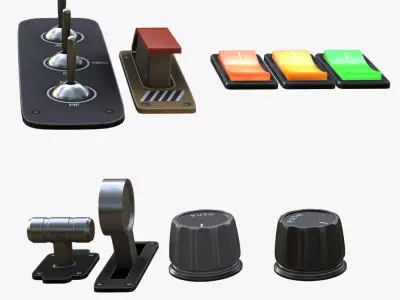 Control Panel Set - OnOff Switch -  Button - Rotary Knob Low-poly 3D model