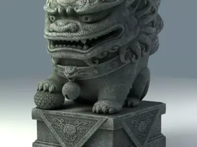 Stylized Chinese Guardian Lion Statue 3D model