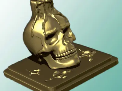 Candle melting on skull sculpture Free 3D print model