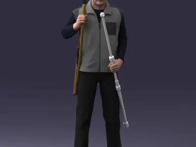 000337 Older Man with Rifle and Fishing Rod 0206 3D model
