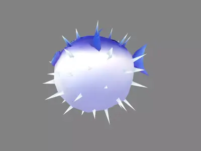 Cartoon blue pufferfish Low-poly 3D model