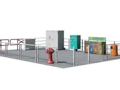 Hong Kong City street environment items 3D models Bundle Part 1 Low-poly 3D model