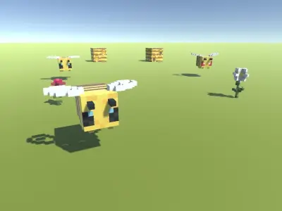 Block Pack Bee hive - block styled voxel bee hive Low-poly 3D model