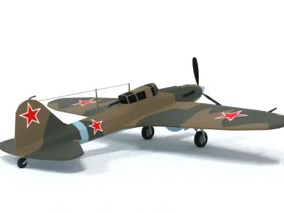 Low Poly Cartoon Ilyushin Il-2 Shturmovik WWII Airplane Low-poly 3D model