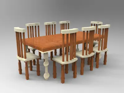 Wooden chair and table Free 3D model