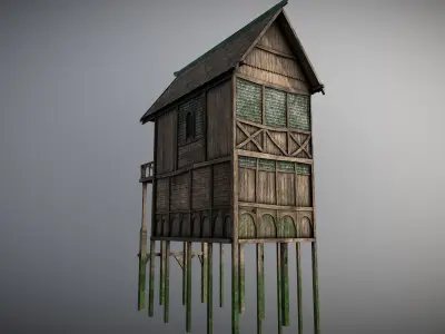 Medieval lake village - House 2 Low-poly 3D model