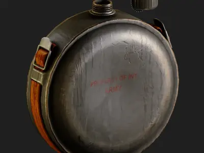 Old Military Metal Canteen Bottle Low-poly 3D model