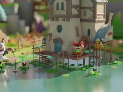 Animal village Buildings  Environment  Assets made in Blender 3D Low-poly 3D model