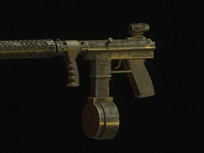 Stylized Tec-9 with silencer and scope Low-poly 3D model