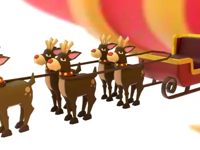 Christmas sleigh with deers Low-poly 3D model