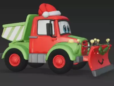 Cartoon Christmas Snowplow Truck 3D Model - Holiday Mascot Low-poly 3D model