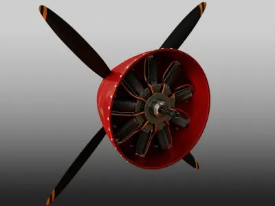 Radial Motor with Piston Mechanism Nose Propellers Anim and Rig 3D model