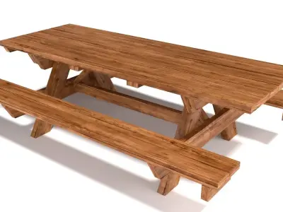 Wooden Outdoor-Style Picnic Table 3D model