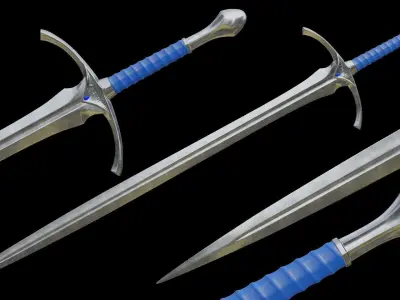 Medieval Knight Sword Glamdring Game Ready Low and High Poly Low-poly 3D model