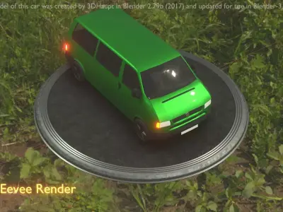 City Car 44 Commercial Minibus Type-C Green Low-poly 3D model