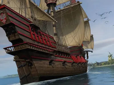 Galeon Dragon with sails 3D model