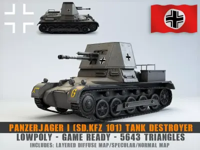 Low Poly SdKfz 101 PanzerJager I Tank Destroyer Low-poly 3D model