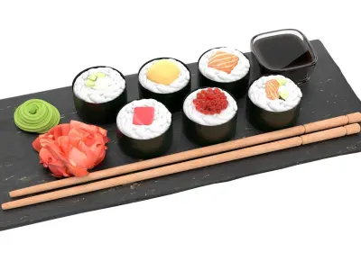 Japanese sushi rolls 3D model