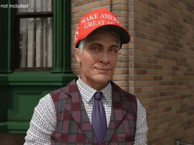 Elderly Man in Casual Wear and Trump Hat 3D model