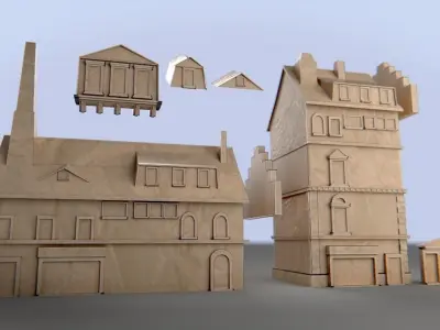 Paper Buildings and Building Model Kit Low-poly 3D model