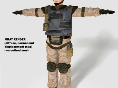 Low poly realistic asiatic soldier Low-poly 3D model