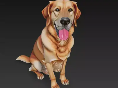 Golden Retriever Dog Realistic 3D Model - Low Poly Realistic Low-poly 3D model