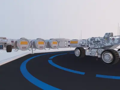 Full Space Mars Colony Scene SI-FI and Military Vehicle Rover Low-poly 3D model