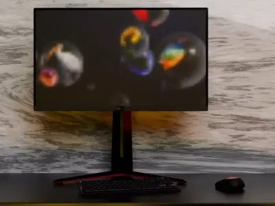 Gaming Setup Furniture and Tech Pack   Desk  Chair and Monitor Low-poly 3D model