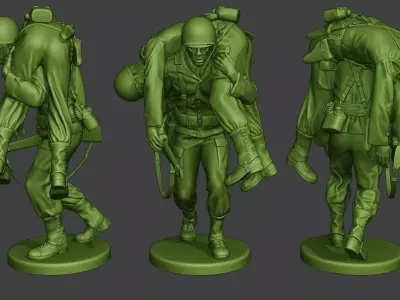 American soldier ww2 carring wounded A10 3D print model