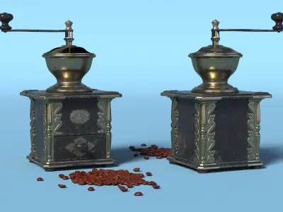 Manual Coffee Grinder with Beans 3D model