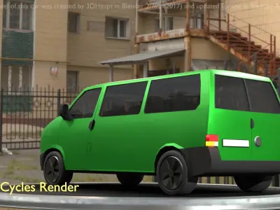 City Car 44 Commercial Minibus Type-C Green Low-poly 3D model