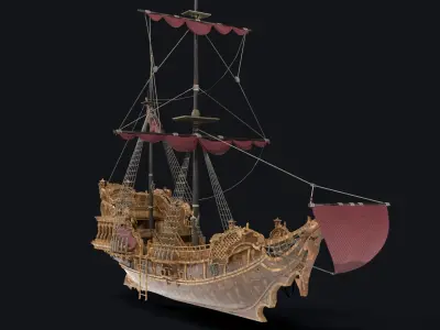 Realistic pirate ship Low-poly 3D model