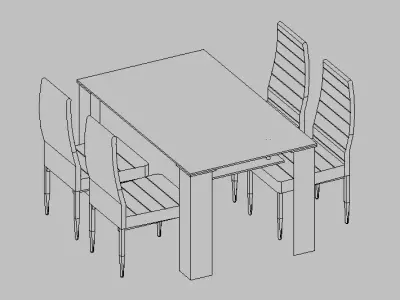 Modern Rectangular Dining Set  Revit Family 3D model