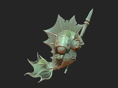 fish head monster guard sculpture 3D model